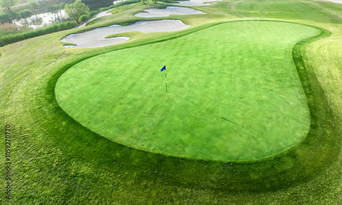 Aerial view of outdoor golf course natural scenery