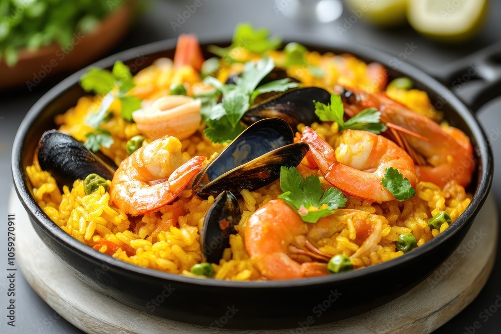 London street food Portobello Road market Saturday vibrant seafood paella in a large pan served fresh London street food Portobello Road market Saturday vibrant seafood paella in a large pan served fresh