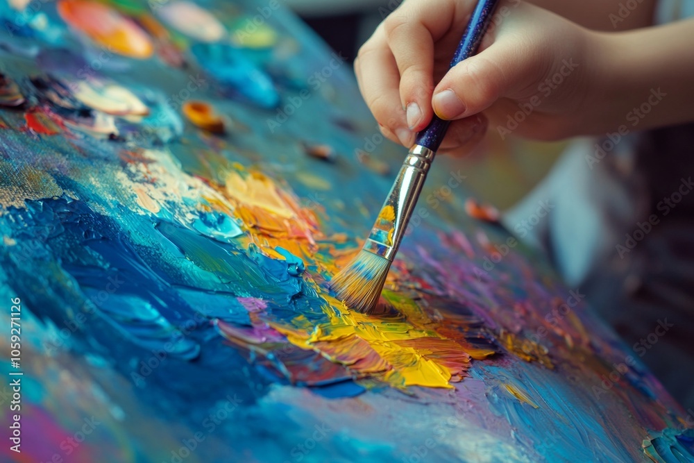 Vibrant paint strokes on canvas: close-up of artistic expression Vibrant paint strokes on canvas: close-up of artistic expression