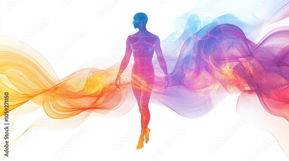 Dynamic Energy in Abstract Waveforms: Vibrant Human Silhouettes in Motion with Creative Flow and Colorful Designs Dynamic Energy in Abstract Waveforms: Vibrant Human Silhouettes in Motion with Creative Flow and Colorful Designs