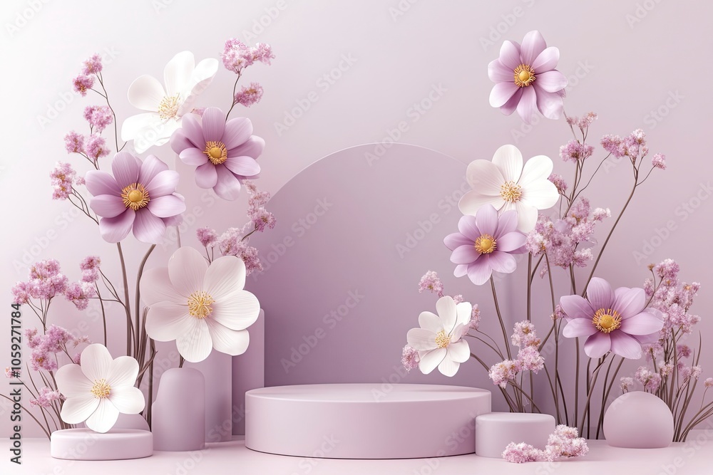 3D rendering flower background mauve color with geometric shape podium for product display, minimal concept, Premium illustration pastel floral elements, beauty, with generative ai 3D rendering flower background mauve color with geometric shape podium for product display, minimal concept, Premium illustration pastel floral elements, beauty, with generative ai