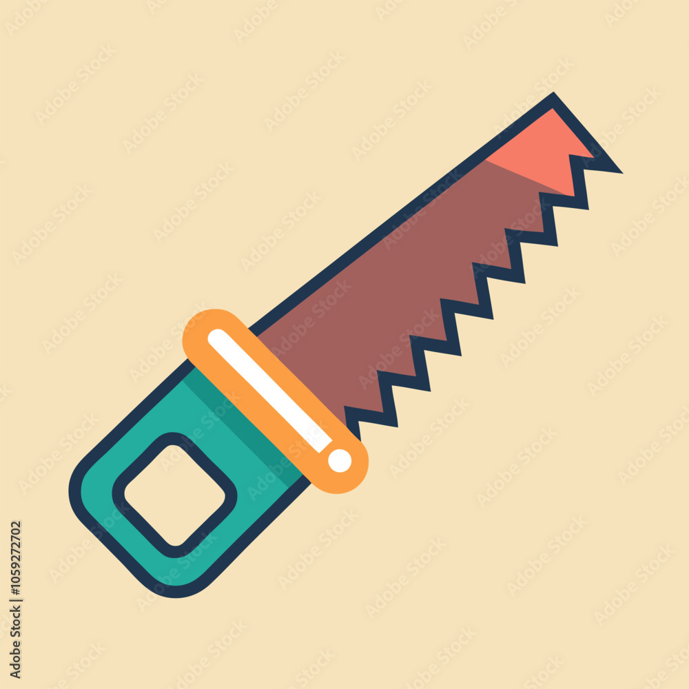 A colorful illustration of a hand saw with a green handle, a brown blade, and an orange lock. This simple yet effective design is perfect for DIY projects, home improvement. A colorful illustration of a hand saw with a green handle, a brown blade, and an orange lock. This simple yet effective design is perfect for DIY projects, home improvement.