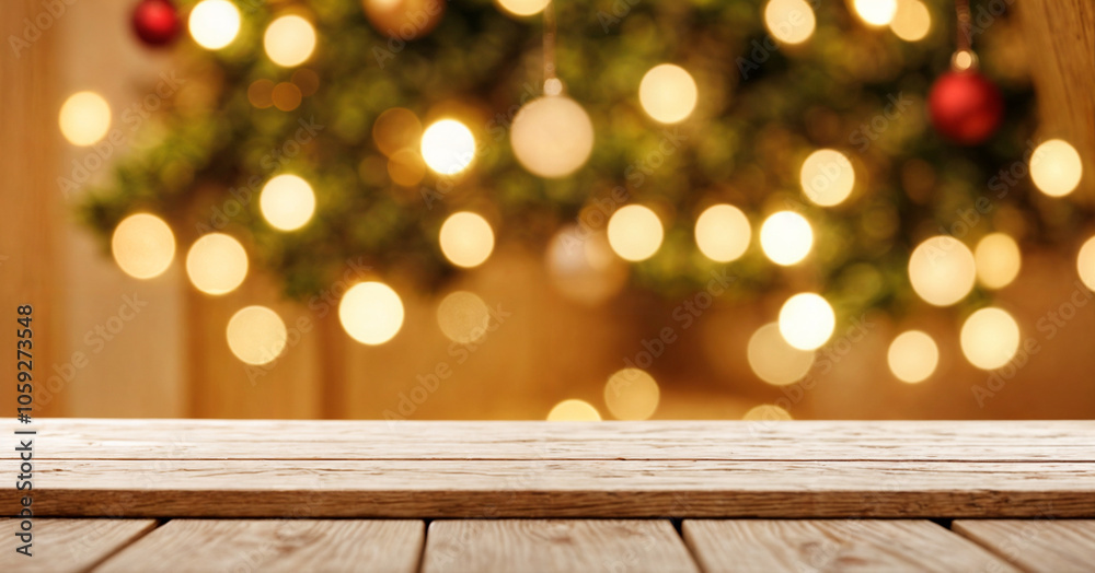 white The empty wooden table top with blur background of Christmas white The empty wooden table top with blur background of Christmas
