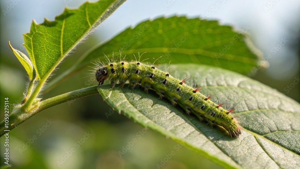 Closeup High-Resolution Image of a Small Green Caterpillar on Leaf for Nature Photography Closeup High-Resolution Image of a Small Green Caterpillar on Leaf for Nature Photography