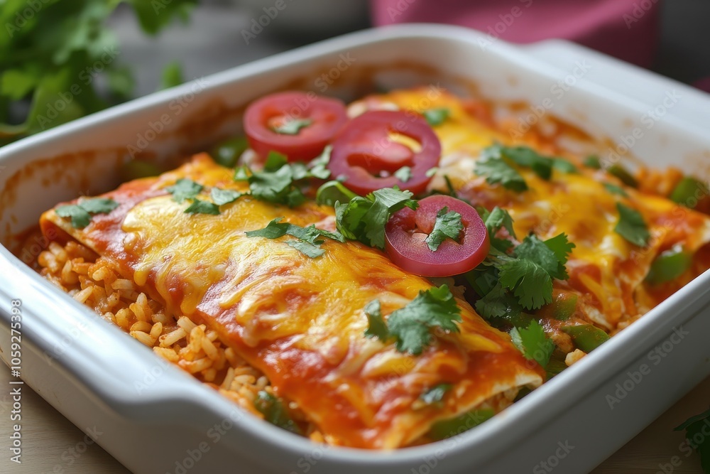 Mexican rice with red enchiladas Mexican rice with red enchiladas