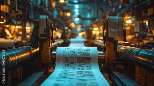 Newspaper Printing Press with a Roll of Paper Passing Through photo