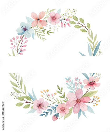 Beautiful Watercolor Flower Wreath on a White Background