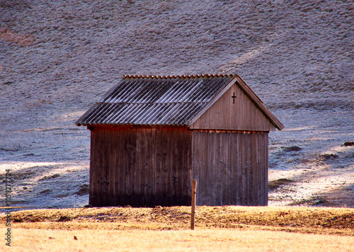 wood hay in the mountains in the spring in the valley photo