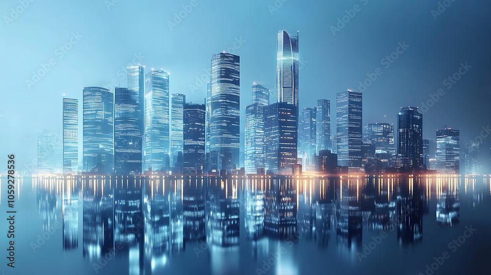 Fototapeta premium Futuristic business cityscape, high detail - cinematic lighting.