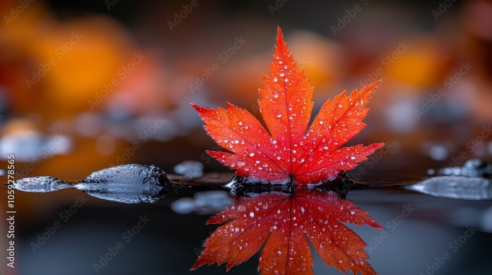 Red Maple Leaf on Reflective Surface Red Maple Leaf on Reflective Surface