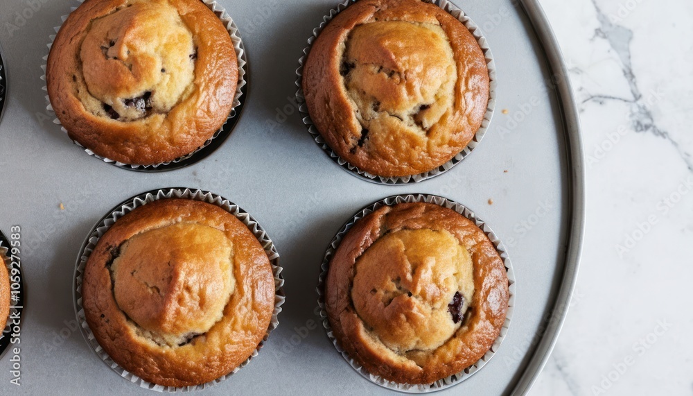 Freshly Baked Muffins Cooling on a Tray in a Kitchen Freshly Baked Muffins Cooling on a Tray in a Kitchen