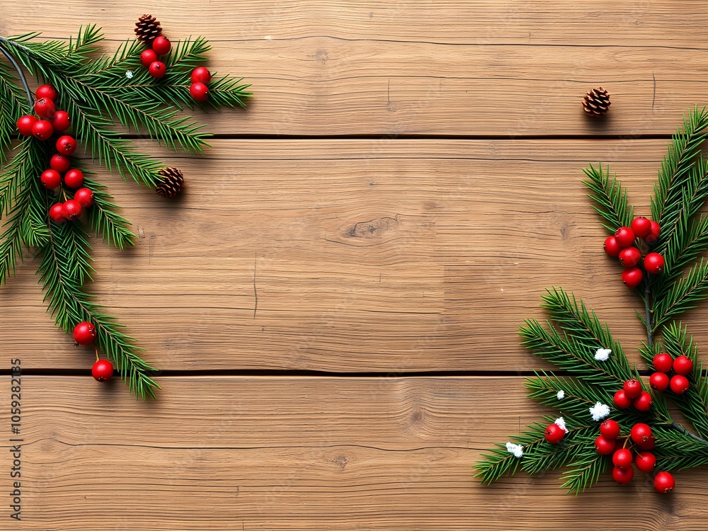 Rustic Wood and Winter Pine Christmas Background Rustic Wood and Winter Pine Christmas Background
