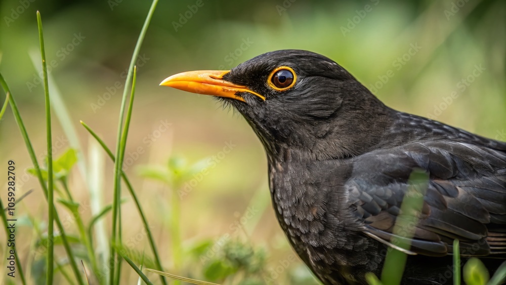 Closeup Portrait of a Blackbird in Nature – Stunning Macro Photography of Avian Beauty Closeup Portrait of a Blackbird in Nature – Stunning Macro Photography of Avian Beauty