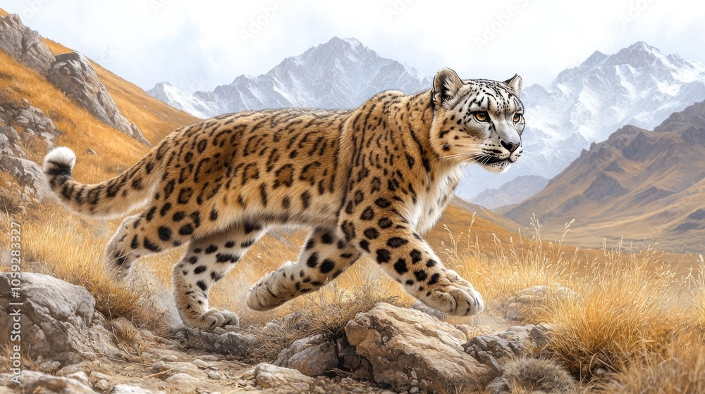Fototapeta premium Snow Leopard in Mountainous Habitat