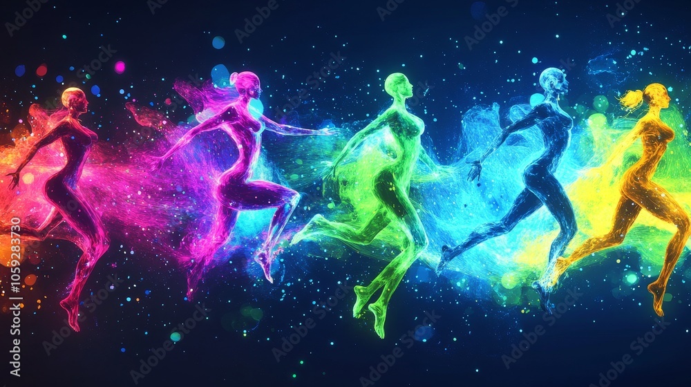 Vibrant Abstract Motion: Energetic Human Figures in Colorful Creative Flow Vibrant Abstract Motion: Energetic Human Figures in Colorful Creative Flow