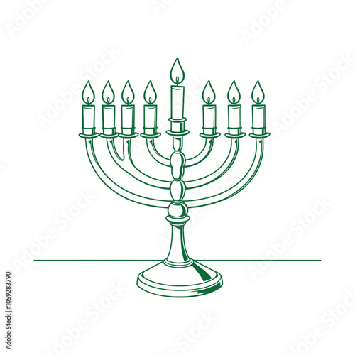Traditional Menorah Silhouette Illustration,Elegant Seven-Branched Menorah Vector Art,Black Silhouette of a Classic Menorah,Jewish Menorah with Candles Vector Design