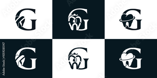 Initial letter g logo design collection template with dental icon and creative concept Premium Vector