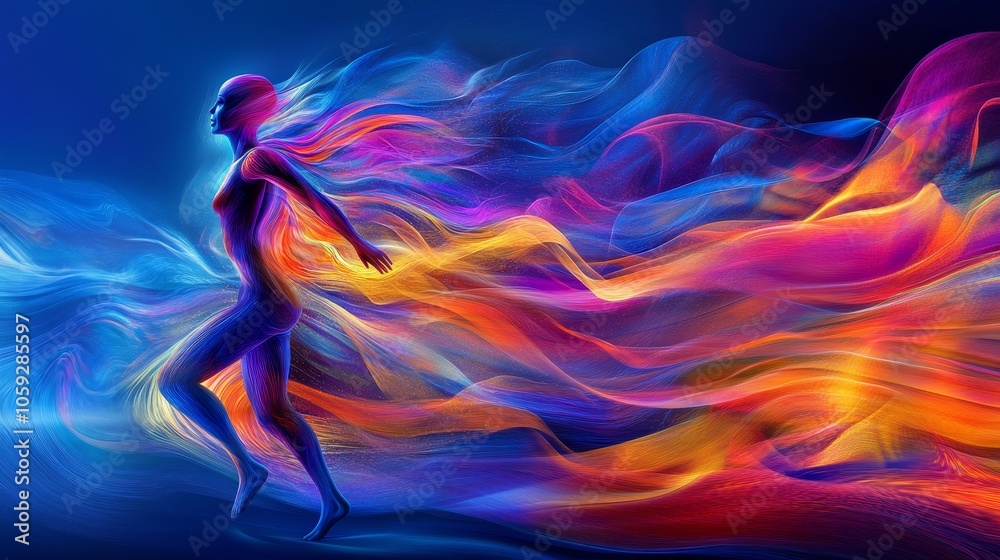 Energetic Fusion: Abstract Dynamic Shapes with Human Figures in Flow and Vibrant Colors Energetic Fusion: Abstract Dynamic Shapes with Human Figures in Flow and Vibrant Colors