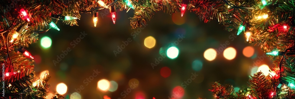 Sparkling Christmas lights border with red and green lights, creating a traditional holiday frame Sparkling Christmas lights border with red and green lights, creating a traditional holiday frame