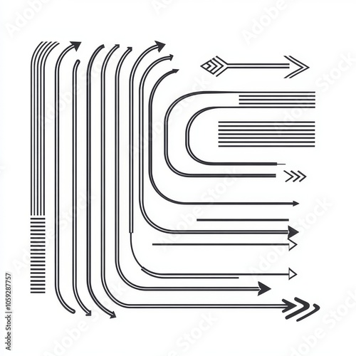 Continually drawn arrows with a white background. For banners, websites, print-outs, templates, or postcards. Minimalism. One line. Modern illustration. photo