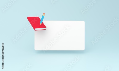 Minimalist Notebook and Pencil on Blank White Card
