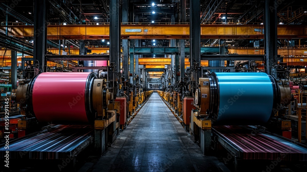 Industrial Factory with Large Metal Rolls Industrial Factory with Large Metal Rolls