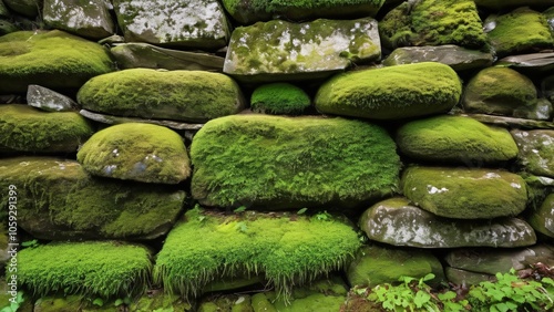 Aged Stone Wall with Moss Patches in Natural Contrast Texture