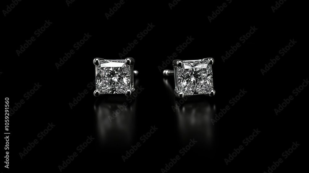 Radiant diamond stud earrings for women, shining against a dark backdrop, showcasing luxurious simplicity and elegance. Radiant diamond stud earrings for women, shining against a dark backdrop, showcasing luxurious simplicity and elegance.