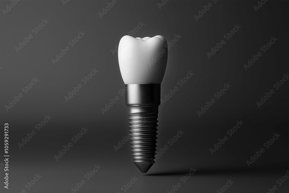 Dental implant close-up on a dark gray background. dentistry for advertising, modern minimalistic banner.