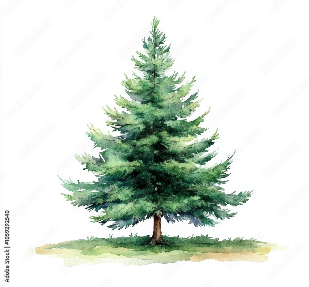 Fototapeta premium Watercolor Painting of Evergreen Pine Tree 