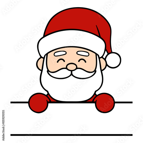 Santa Claus standing behind a sign