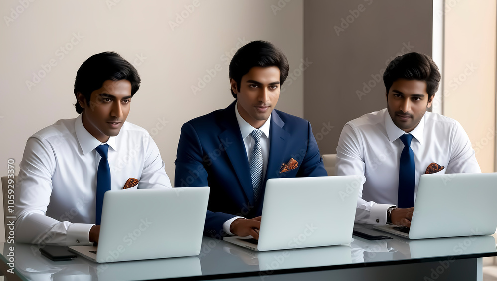 Three indian businessman working together with their laptop Three indian businessman working together with their laptop