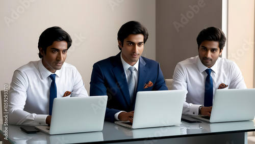 Three indian businessman working together with their laptop