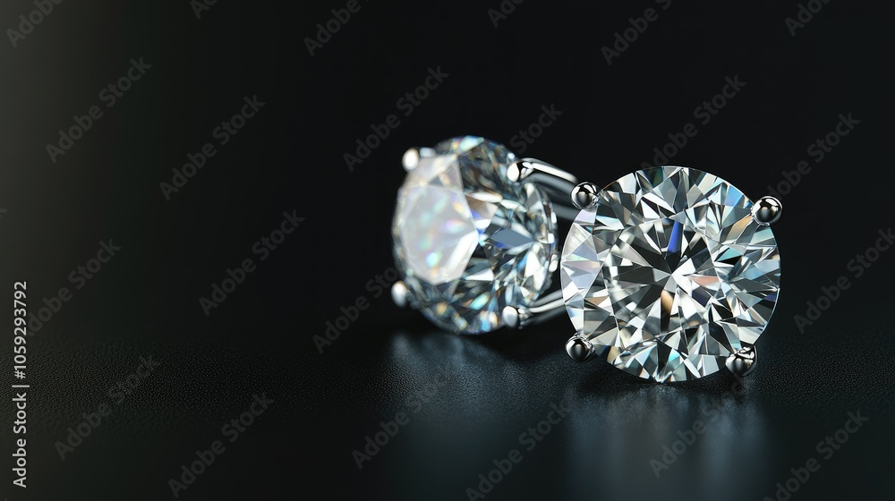 Sparkling diamond stud earrings isolated on a black background, highlighting clarity, brilliance, and fine craftsmanship. Sparkling diamond stud earrings isolated on a black background, highlighting clarity, brilliance, and fine craftsmanship.