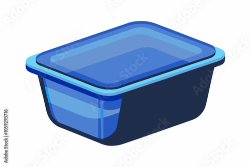  Transparent plastic tupperware with blue cover in white background