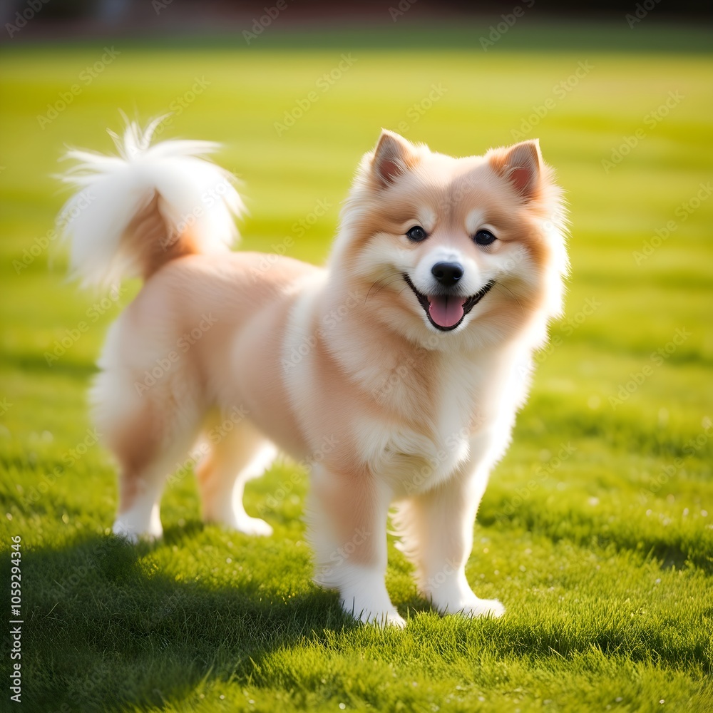 Joyful Mongolian Dog on Green Lawn in Natural Light Joyful Mongolian Dog on Green Lawn in Natural Light