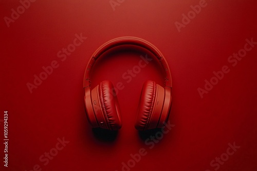 Red Headphones on Red Background: Minimalist Audio Design