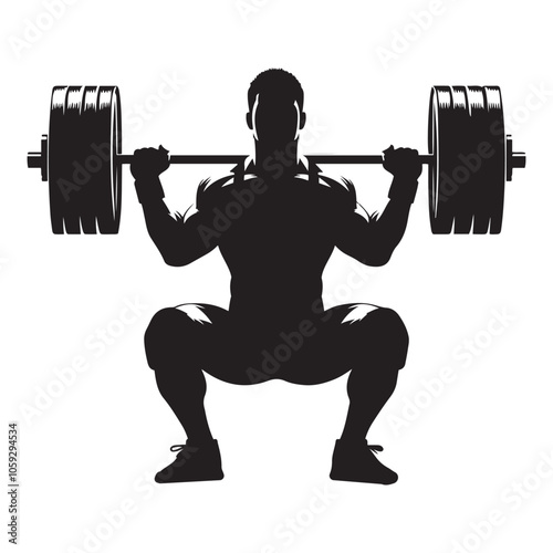 Powerlifter squatting Silhouette vector black color white background