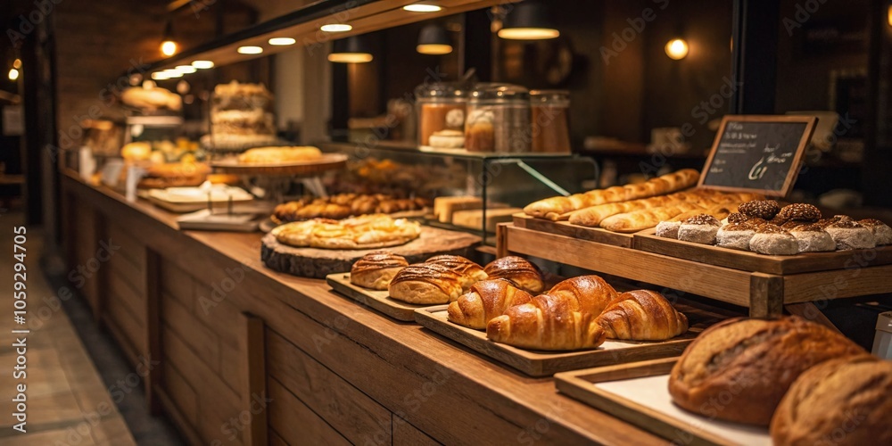Cozy Bakery Counter with Fresh Baked Croissants and Pastries for a Warm, Inviting Atmosphere Cozy Bakery Counter with Fresh Baked Croissants and Pastries for a Warm, Inviting Atmosphere
