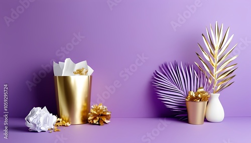 gift box with candle and flowers for relaxation and celebration with purple pastel background color