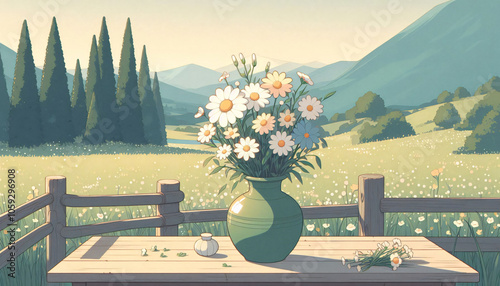 flowers vase in the countryside