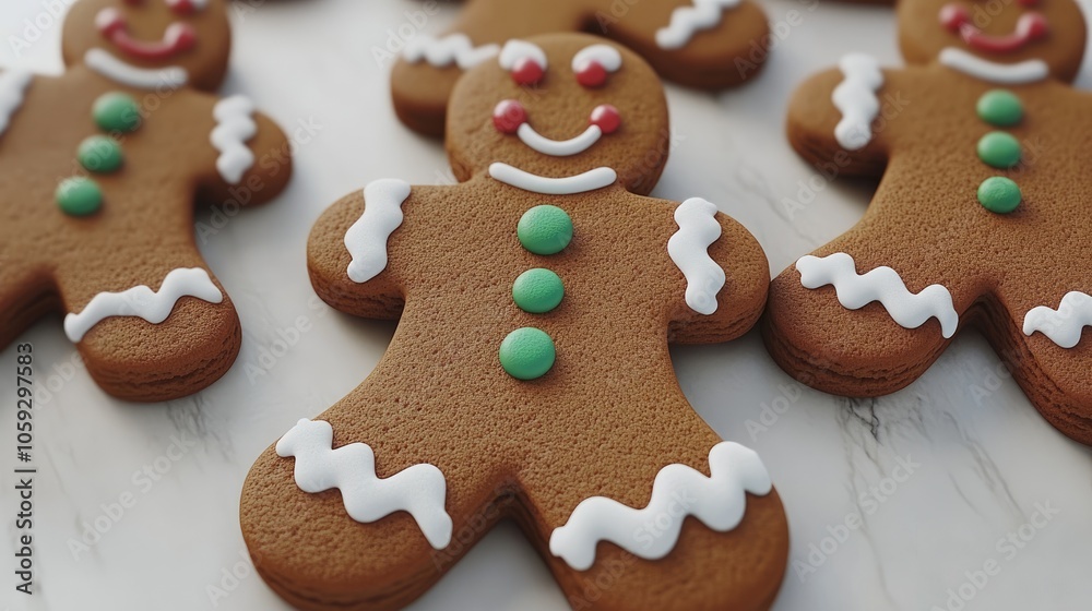 3D gingerbread men with colorful icing, arranged on a pure white surface. 3D gingerbread men with colorful icing, arranged on a pure white surface.