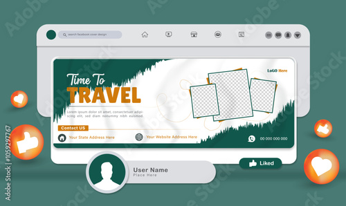Travel Facebook Cover Facebook cover Design In Vector Illustrator Template for ads Travel social media Facebook cover, web banner Travel social media Banner Design with mockup template 