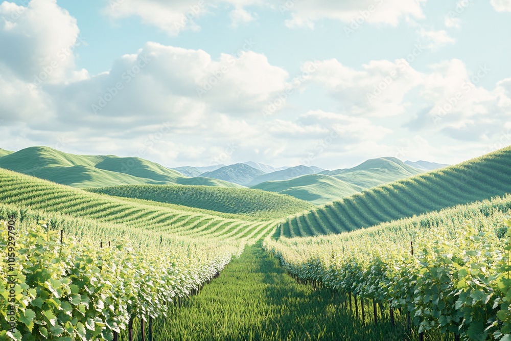 Fototapeta premium Stunning Vineyard Landscape with Rolling Hills and Green Vines