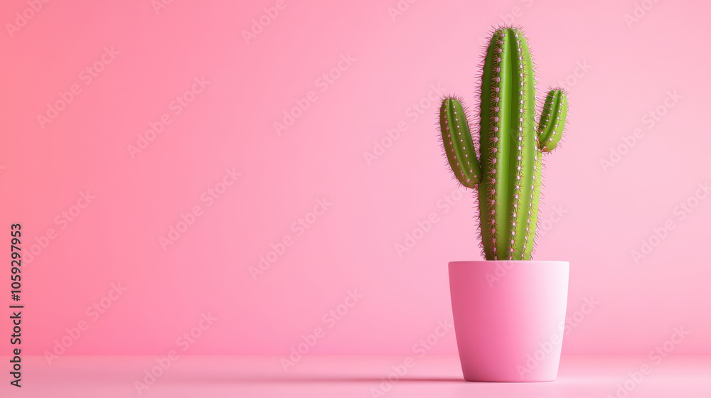vibrant cactus in pink pot against pink background, adding charm vibrant cactus in pink pot against pink background, adding charm