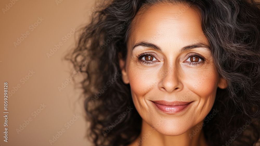 Smiling Mature Woman with Curly Gray Hair