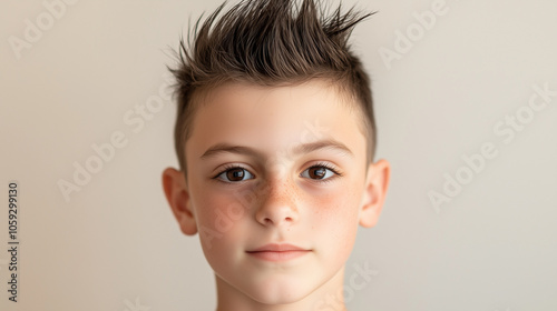 Boy with Spiky Hair and Calm Expression