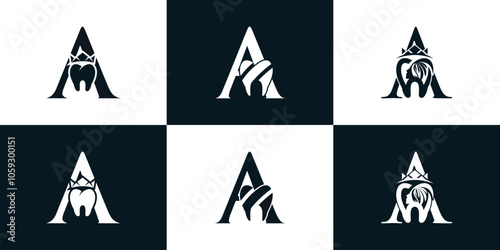 Initial letter a logo design collection template with dental icon and creative concept Premium Vector