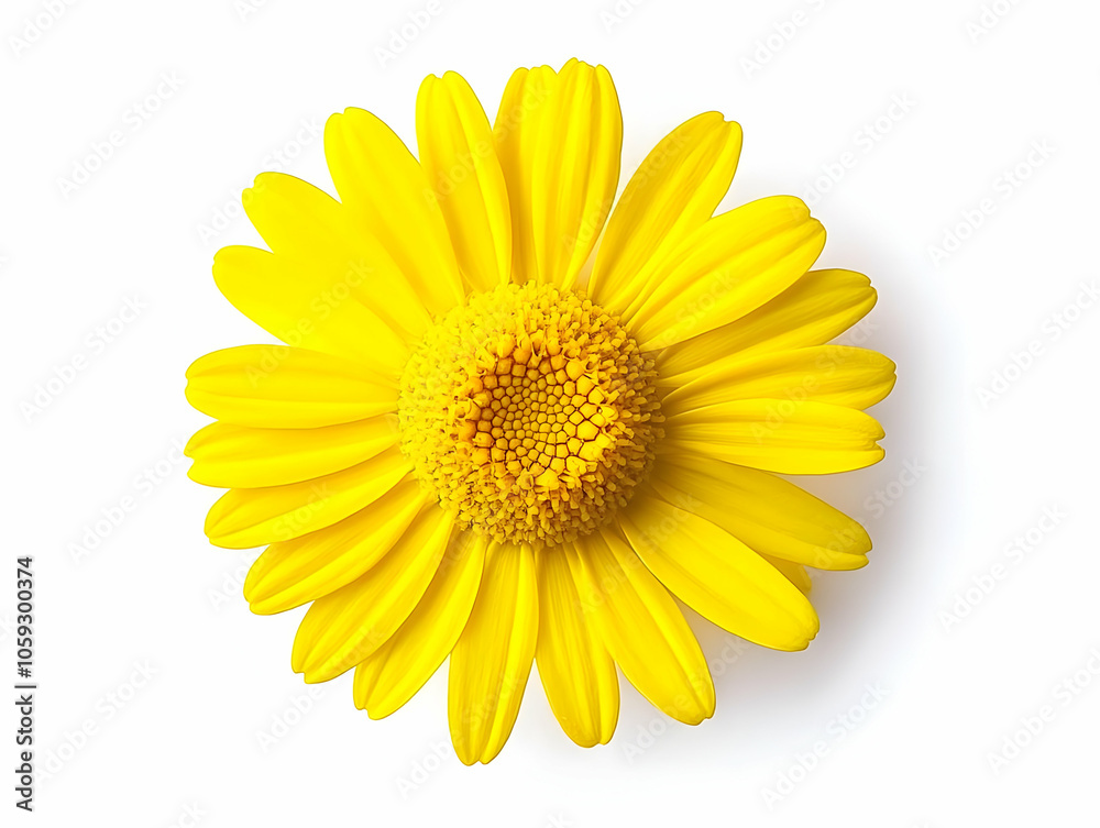 A vibrant yellow flower with a textured center against a white background. A vibrant yellow flower with a textured center against a white background.
