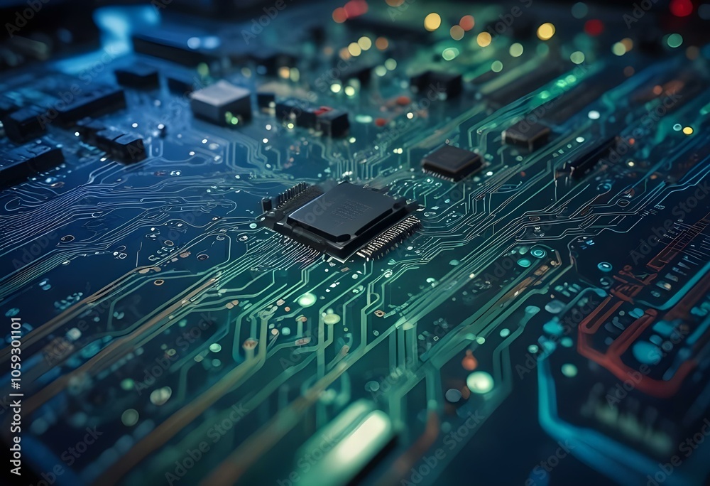 technology background showing a circuit board with glowing elements and a soft bokeh effect in shades of blue and green create with ai technology background showing a circuit board with glowing elements and a soft bokeh effect in shades of blue and green create with ai